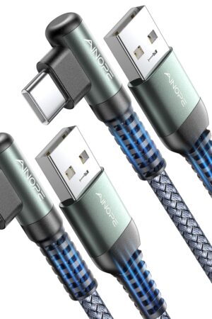 AINOPE USB A to USB C Cable Short 3. 3FT 2-Pack Right Angle Fast Charging & Data Sync Nylon Braided Carplay Android Auto Car Charger Cord for iPhone 17 16 15 Samsung Galaxy iPad Pro Air Android Phones