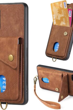 Compatible with Samsung Galaxy A03s (Pakistan Version) Wallet Cover,Compatible with Samsung Galaxy A02s (166.5 mm) Card Holder [PC+TPU+PU] 3 in 1 Kickstand Phone Case Brown
