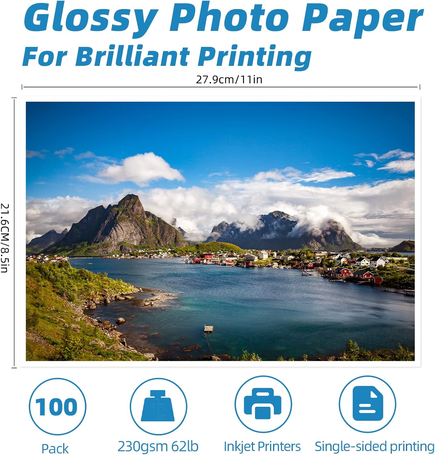 Uinkit 100 Sheets Thick Inkjet Glossy Photo Paper Picture 8.5x11 62lb 230g 11.1mil Cardstock Postcard Brochure For Dye Ink Inkjet Printer - Image 2