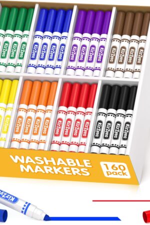 KIZZYEA Washable Markers Bulk, Markers for Kids, 8 Assorted Colors, 160 Count, Broad Line Marker for School, Student Art Supplies & Back to School Crafts, Classroom Essentials for Teachers