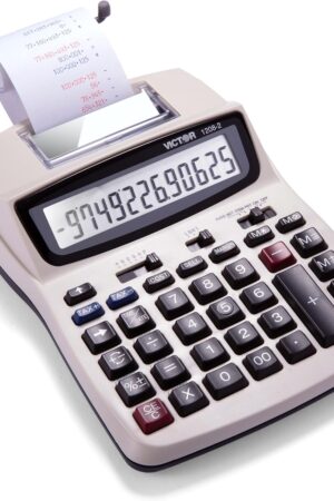 Victor Printing Calculator, 1208-2 Compact and Reliable Adding Machine with 12 Digit LCD Display, Battery or AC Powered, Includes Adapter,White