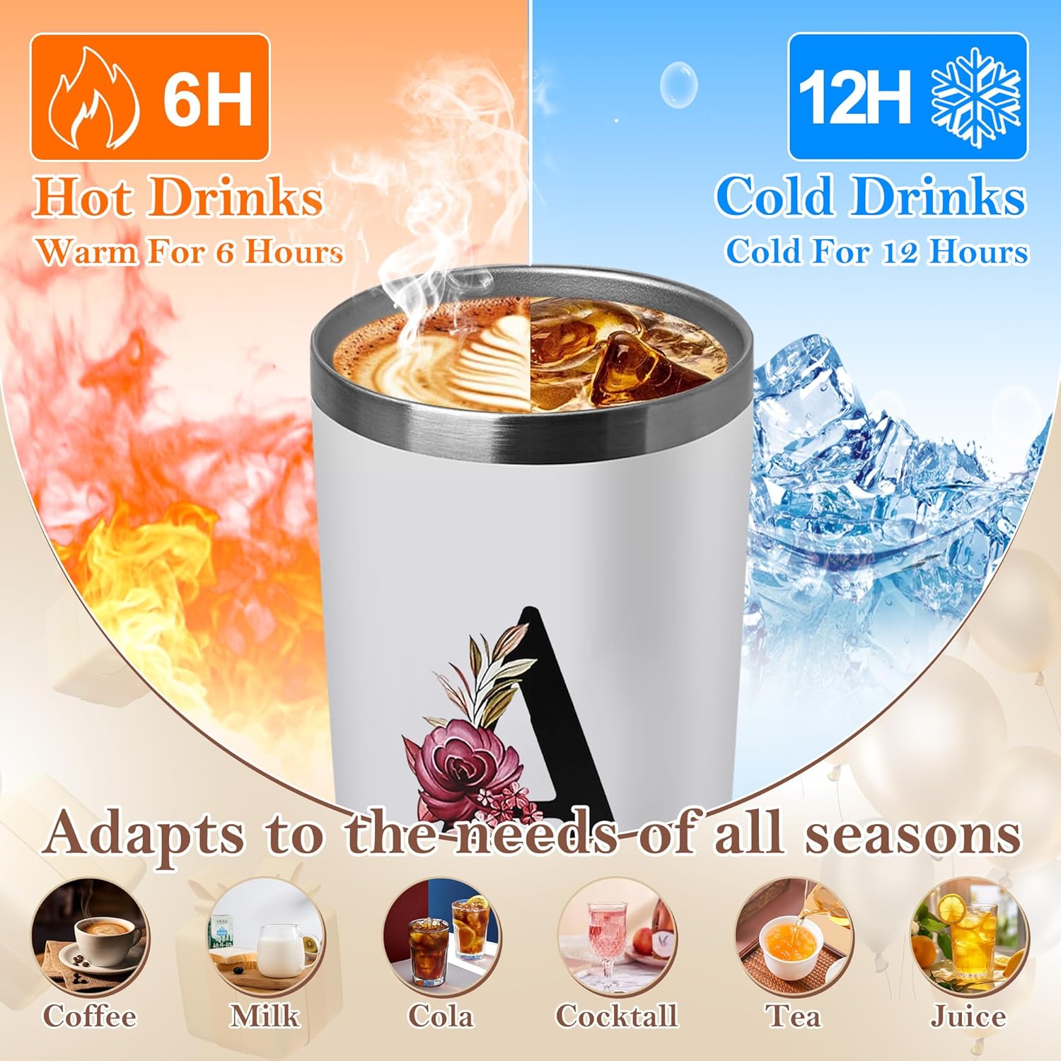 20 Oz Insulated Coffee Cup with Lid Car Tumbler Travel Mug Women Wife Husband Happy Birthday Wedding Romantic Gift Best Cool Day Personalized Unique Special Cute Custom Christmas Xmas Valentines Ideal - Image 4