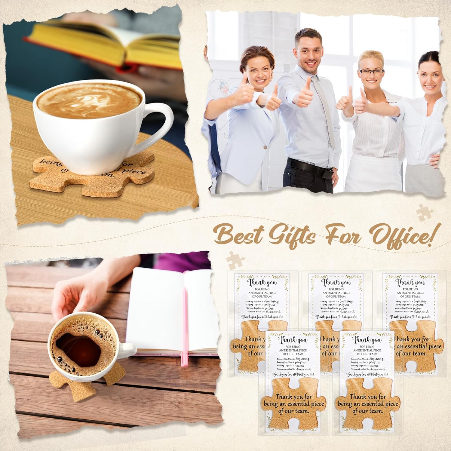 Hushee Inspirational Gift for Coworker Motivational Puzzle Piece Coasters Employee Appreciation Gifts with Cards Bags for Social Worker Staff Office(40 Pcs,Thank You) - Image 6