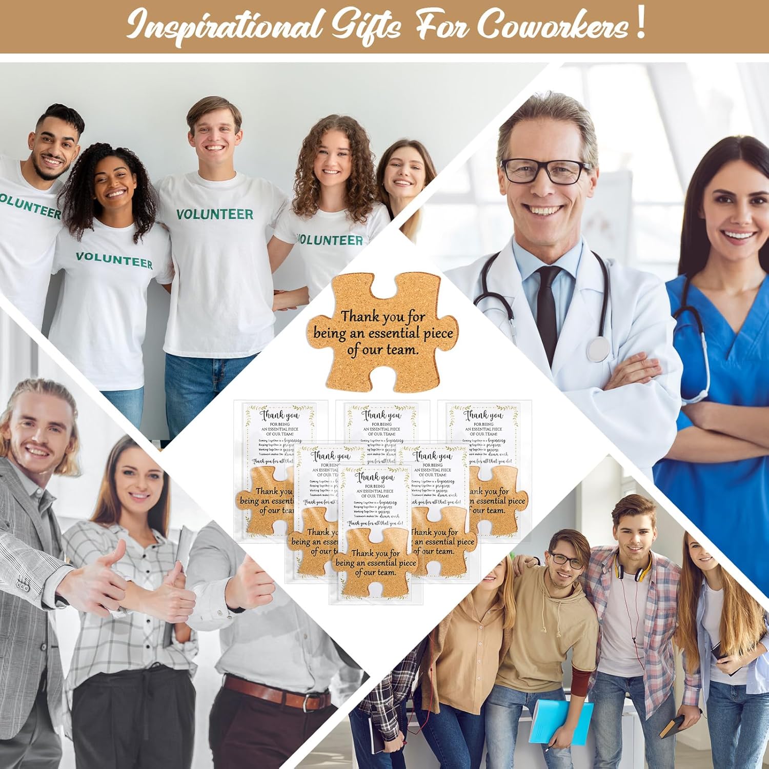 Hushee Inspirational Gift for Coworker Motivational Puzzle Piece Coasters Employee Appreciation Gifts with Cards Bags for Social Worker Staff Office(40 Pcs,Thank You) - Image 7