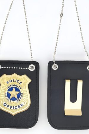 Police Badge Costume Props, Metal Detective Badges with Chain and Belt Clip, Gold