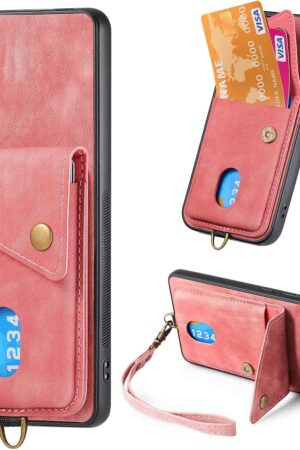 Compatible with Samsung Galaxy A03s (Pakistan Version) Wallet Cover,Compatible with Samsung Galaxy A02s (166.5 mm) Card Holder [PC+TPU+PU] 3 in 1 Kickstand Phone Case Pink