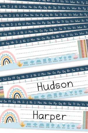Hadley Designs Desk Name Tags for Classroom –25 Student Name Tags for Desks, 13x3 Name Plates for Classroom Decor, Teacher Supplies, Boho Nametags, 1st-3rd Grade Kindergarten Preschool Must Haves