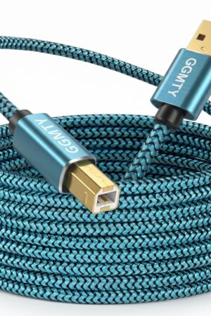 6ft USB Printer Cable, Nylon Braided USB 2.0 Type A to B Male Cord with Gold-Plated Connectors, High Speed Data Transfer Scanner Wire for HP, Canon, Epson, Brother, Midi Keyboard & DAC (Blue)