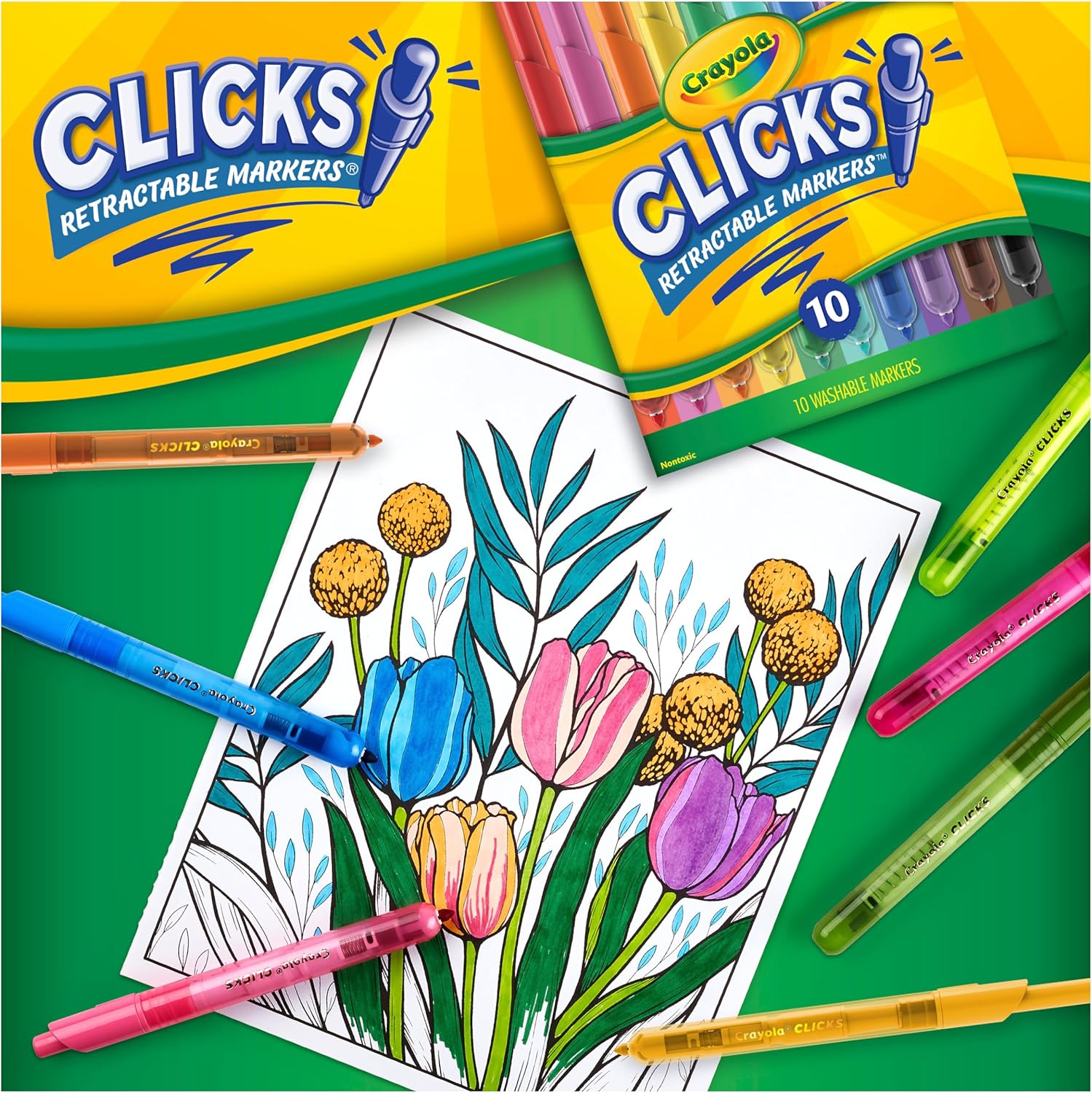 Crayola Clicks Retractable Tip Markers (10ct), Washable Cone Tip Art Marker Set, Cute Aesthetic School Supplies, Classroom Must Haves, Ages 3+ - Image 7
