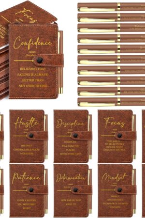 Tenceur 10 Sets Appreciation Gifts Bulk for Fathers Day Pocket Notebooks with Pens Motivational Leather Journals for Coworkers Employee Staff Teacher Students Office School Supplies (Brown)