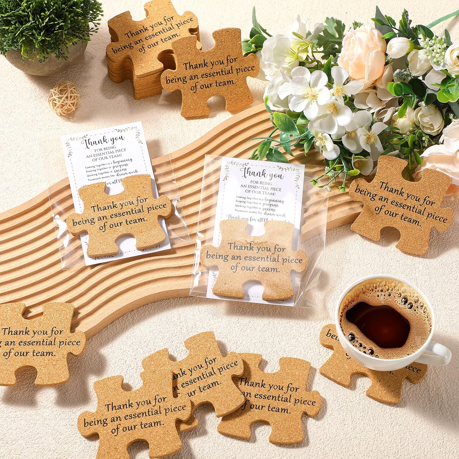 Hushee Inspirational Gift for Coworker Motivational Puzzle Piece Coasters Employee Appreciation Gifts with Cards Bags for Social Worker Staff Office(40 Pcs,Thank You) - Image 5