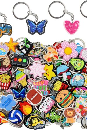 Gibleitz 30/50/100/200pcs Random Different Keychains, Lot Mixed Cute Keyring for Classroom Prizes Students Incentives