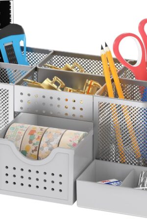 Deco Brothers Desk Organizers Pen Holder Office Caddy Storage, Silver