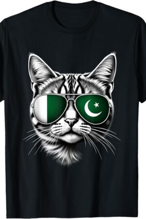 Pakistani Flag Cat Face Sunglasses Pakistan Flag T-Shirt